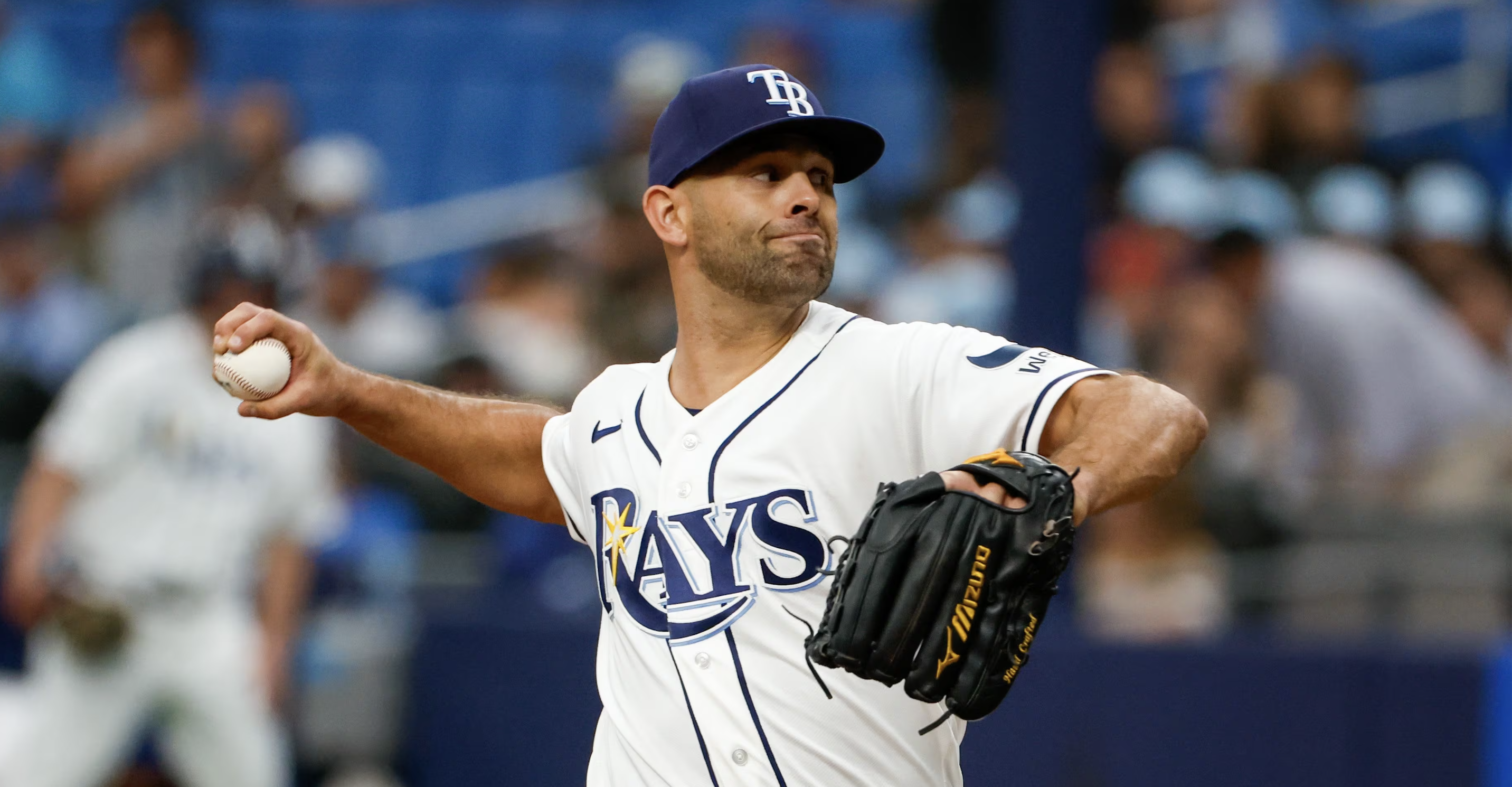 Nick Martinez delivering a pitch for the Tampa Bay Rays